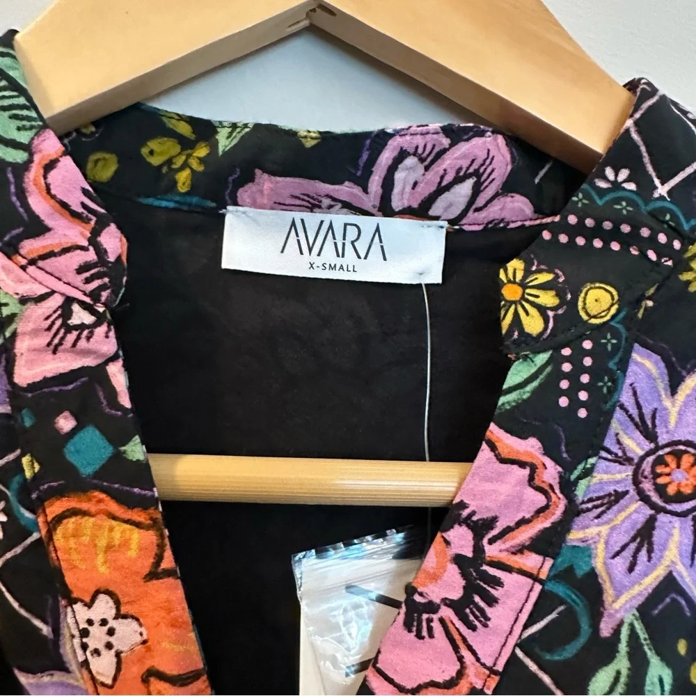 Avara Elena Floral Belted 3/4 Sleeve Mini Dress Black Multicolor Size XS - Picture 11 of 16